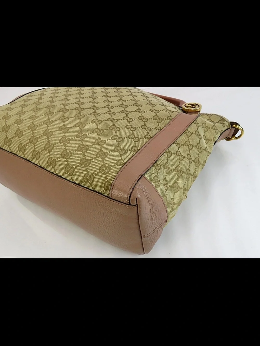 Gucci Beige GG Canvas Tote with Brown Leather Accents